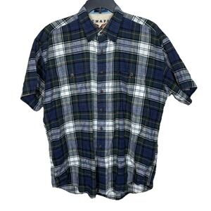 Vintage Chaps Ralph Lauren Linen Blend Plaid Short Sleeve Button Down L